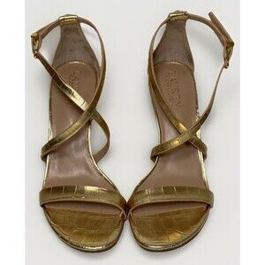 Lauren Ralph Lauren Gabriele embossed leather high-heel sandal gold metallic 7 B